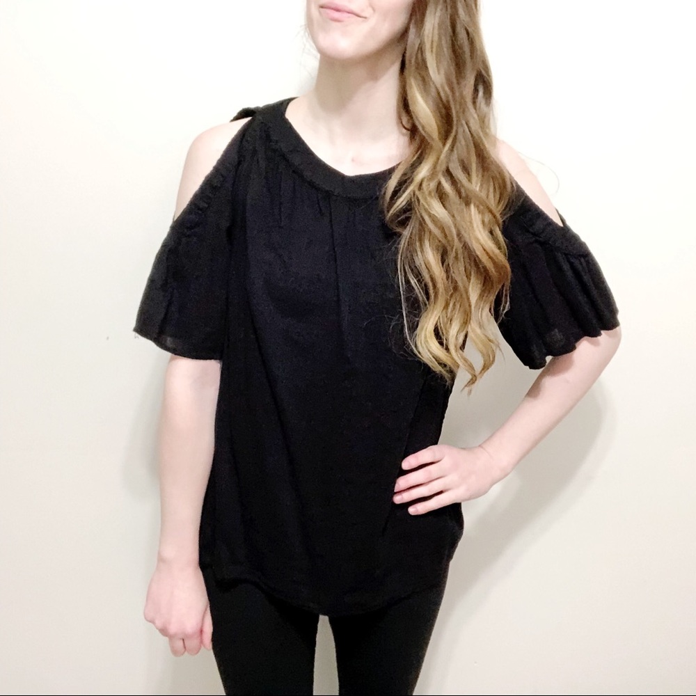 Old Navy Black Bell Sleeve Cold Shoulder Top - Picture 2 of 7